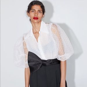 Zara white organza semi sheer blouse